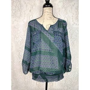 AB Studio Sheer Smocked Blouse Size Large